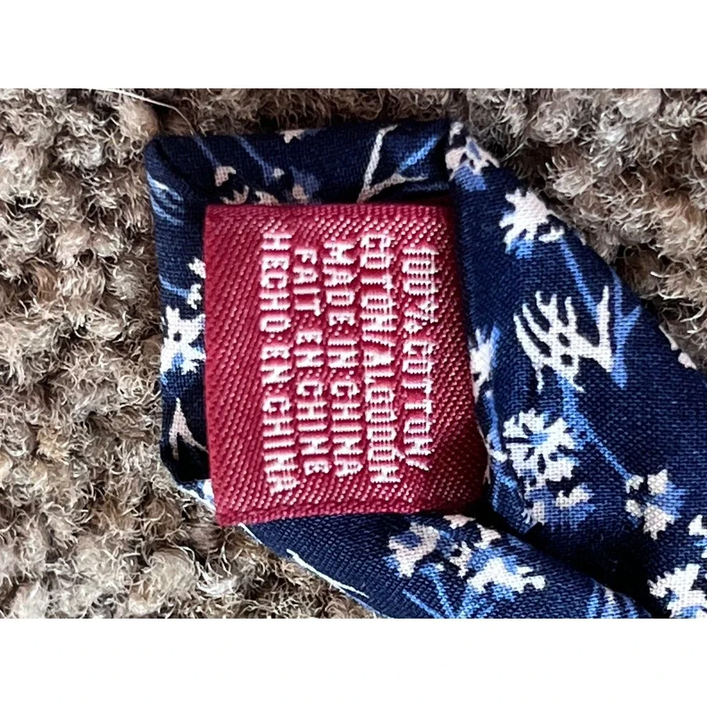 Original Penguin Mens Chambray Floral Skinny Tie Navy Blue White Cotton 003GC7